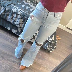 High Waisted Distressed Bell Bottom Jeans